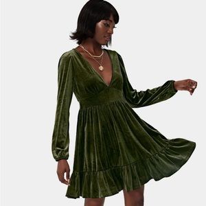 Halara velvet v neck dress with ruffle hem